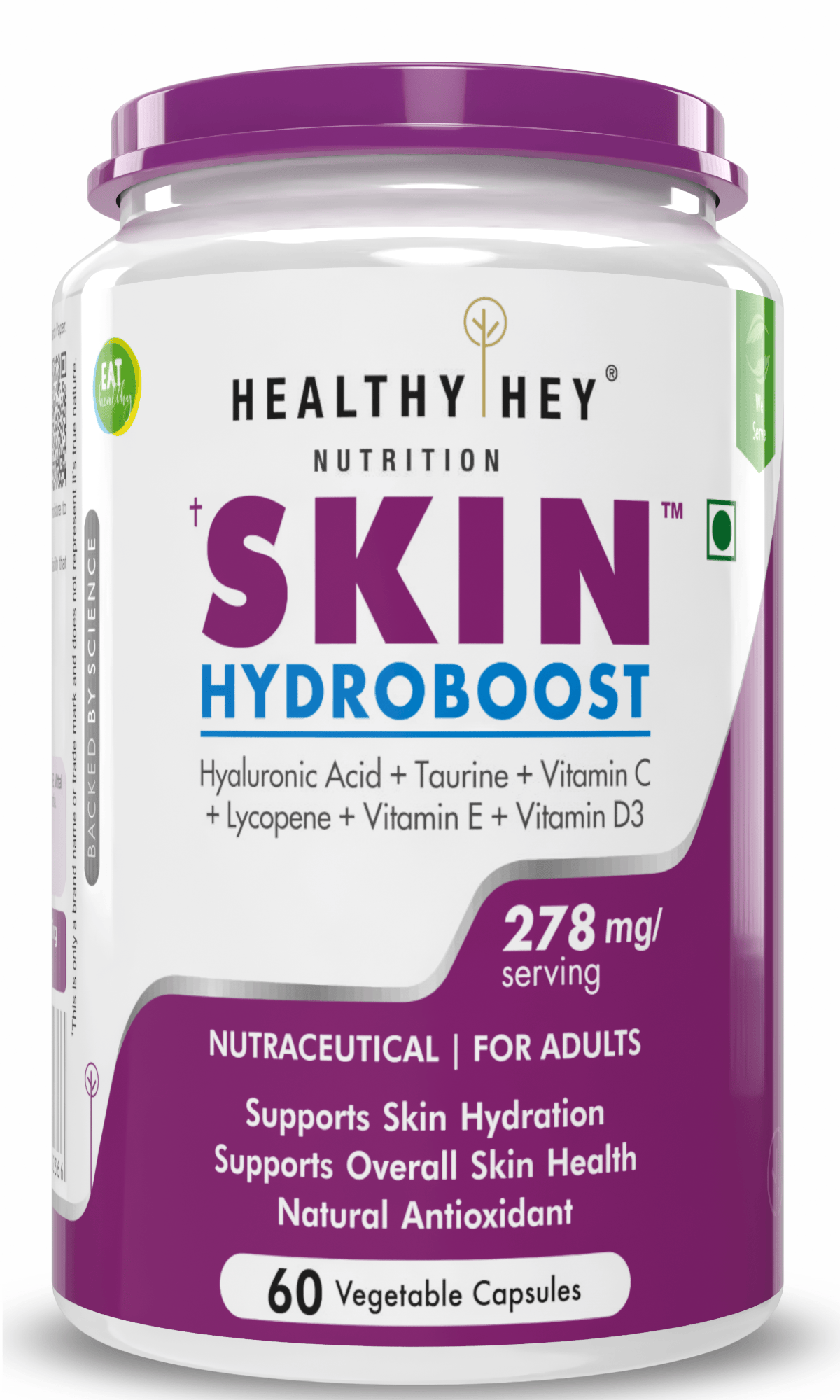 HealthyHey Nutrition Capsule Skin Hydroboost, Supports Skin Hydration with Hyaluronic Acid - Supplement to Support Skin Hydration, 60 Veg capsules