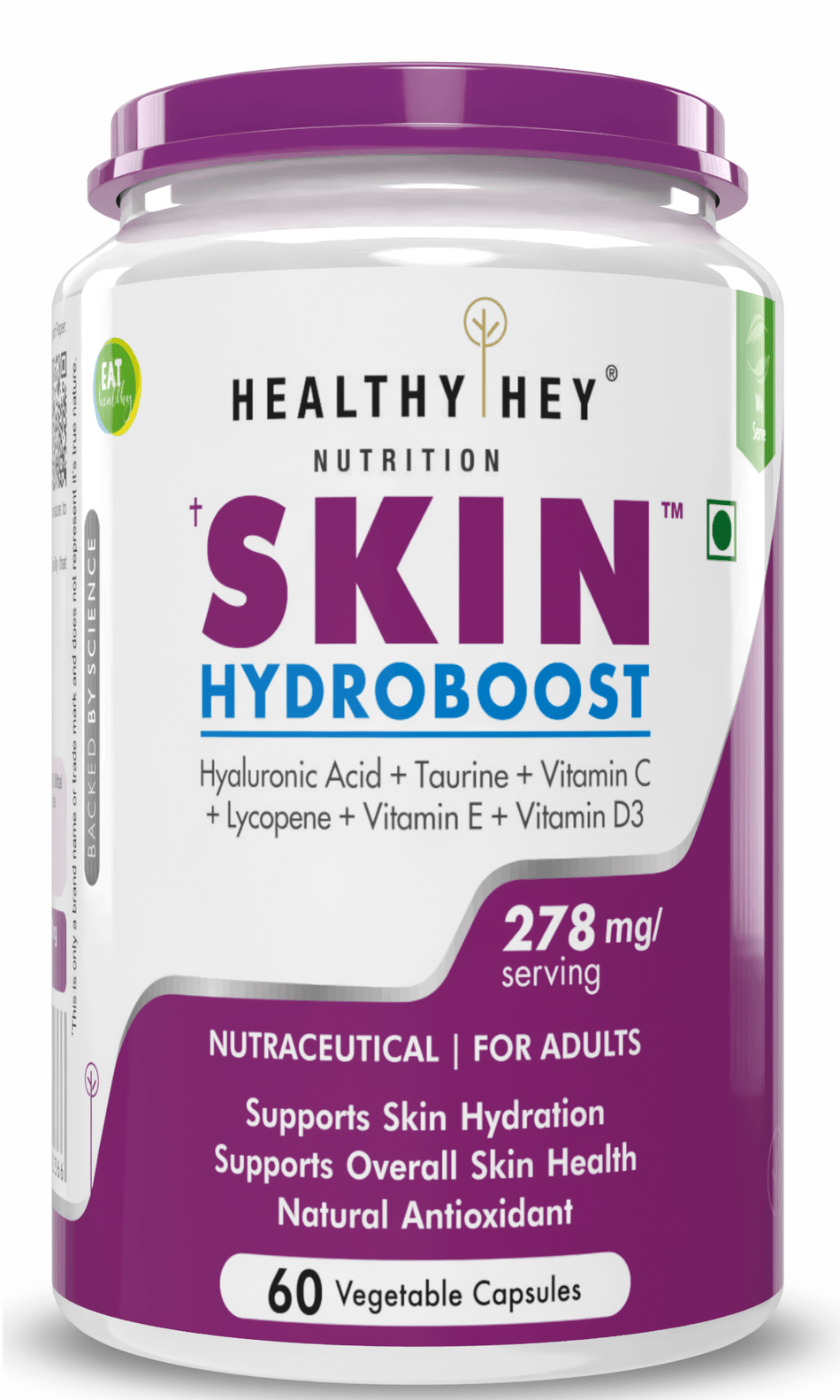 HealthyHey Nutrition Capsule Skin Hydroboost, Supports Skin Hydration with Hyaluronic Acid - Supplement to Support Skin Hydration, 60 Veg capsules