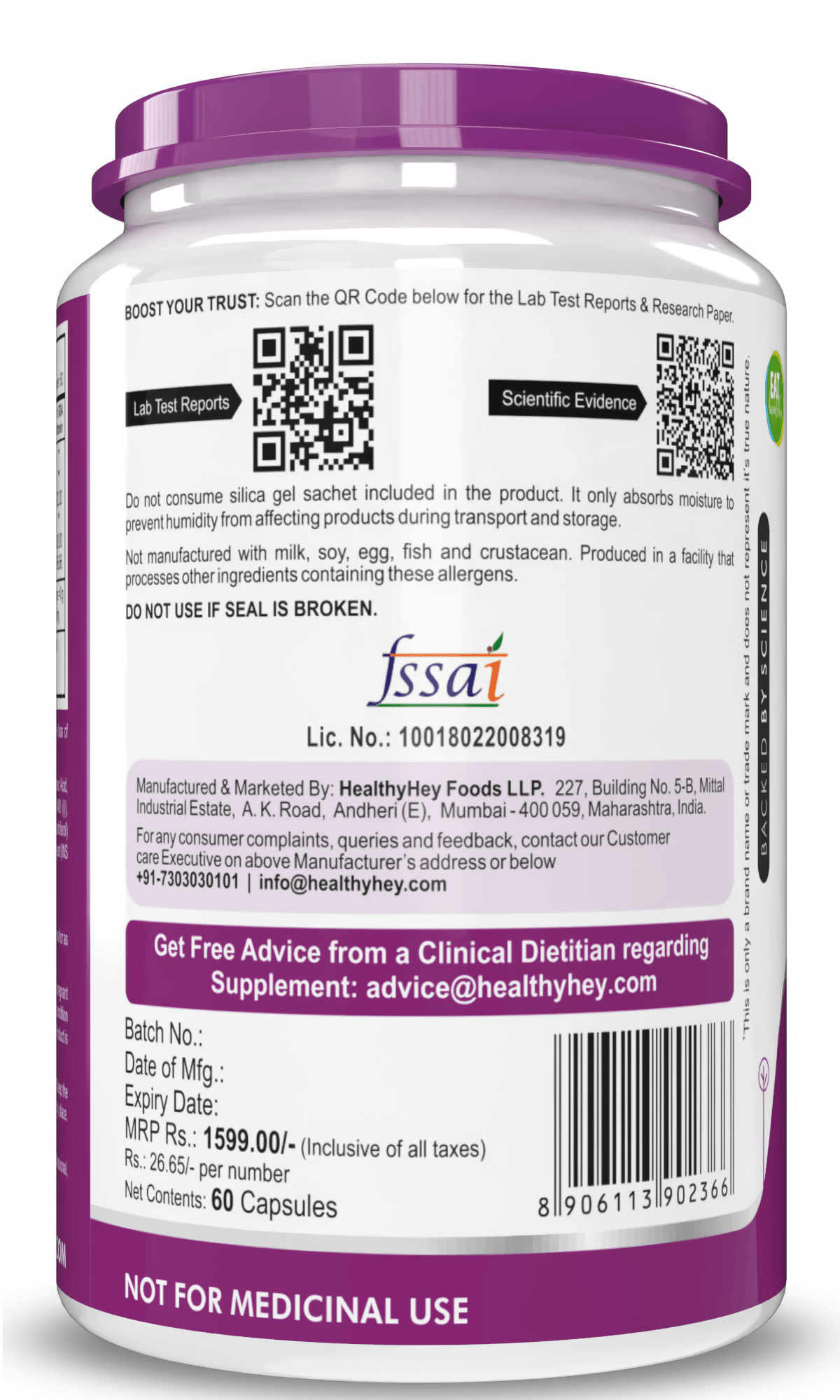 HealthyHey Nutrition Capsule Skin Hydroboost, Supports Skin Hydration with Hyaluronic Acid - Supplement to Support Skin Hydration, 60 Veg capsules