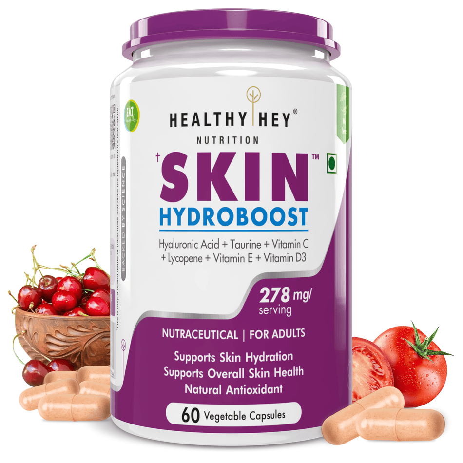 HealthyHey Nutrition Capsule Skin Hydroboost, Supports Skin Hydration with Hyaluronic Acid - Supplement to Support Skin Hydration, 60 Veg capsules