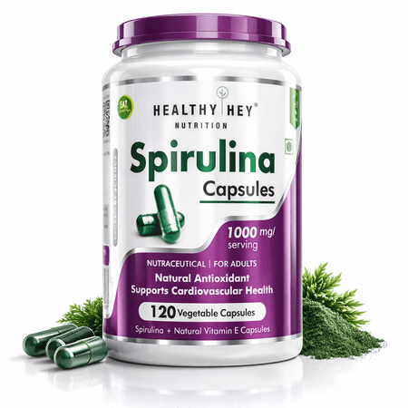 HealthyHey Nutrition Capsule Spirulina,Natural Antioxidant & support cardiovascular 120 Veg capsules.