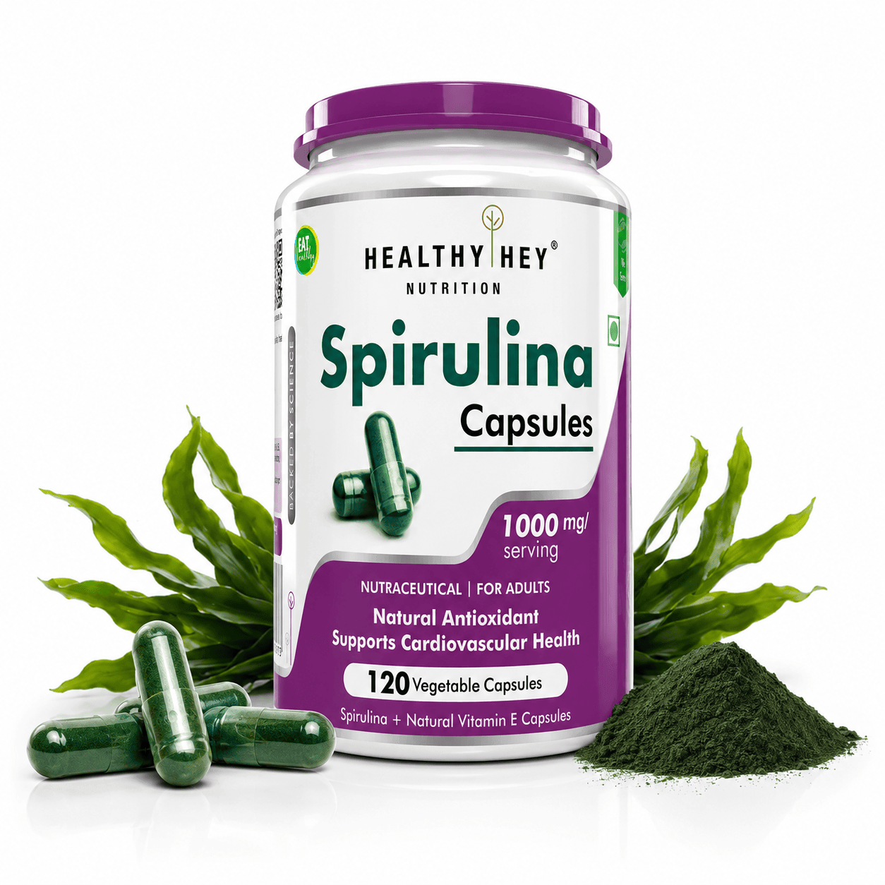 Spirulina,Natural Antioxidant & support cardiovascular 120 Veg capsules.
