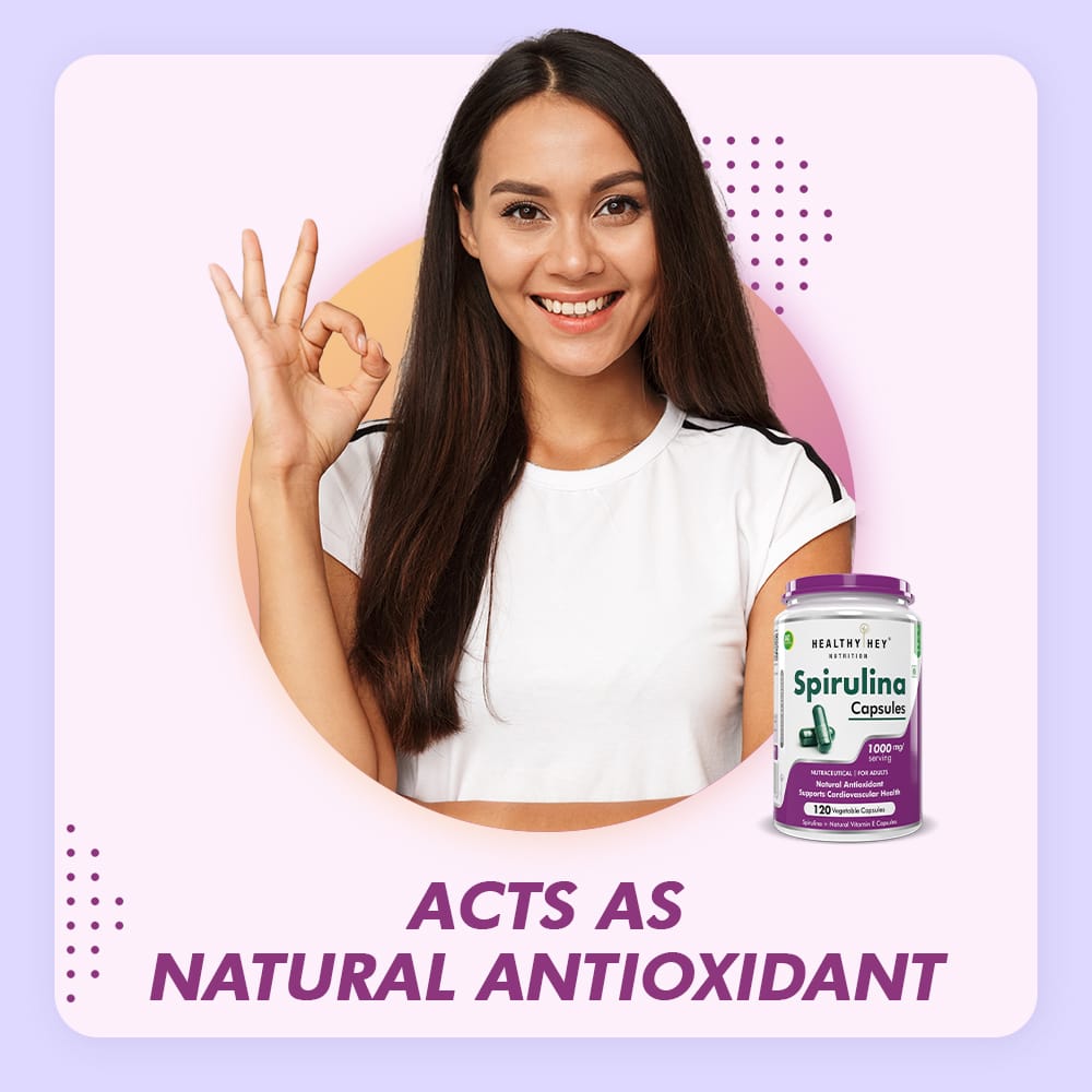 HealthyHey Nutrition Capsule Spirulina,Natural Antioxidant & support cardiovascular 120 Veg capsules.