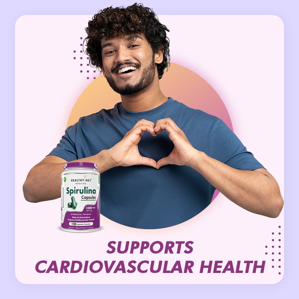 HealthyHey Nutrition Capsule Spirulina,Natural Antioxidant & support cardiovascular 120 Veg capsules.