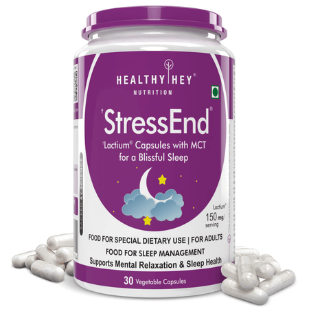 HealthyHey Nutrition Capsule StressEnd - Stress & Anxiety Relief Supplement - Scientifically Proven Lactium Peptide - Non-GMO, Gluten-Free-30 Vege capsules