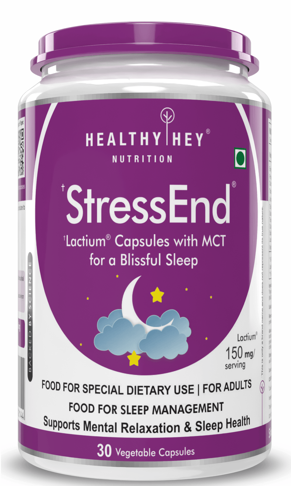 HealthyHey Nutrition Capsule StressEnd - Stress & Anxiety Relief Supplement - Scientifically Proven Lactium Peptide - Non-GMO, Gluten-Free-30 Vege capsules