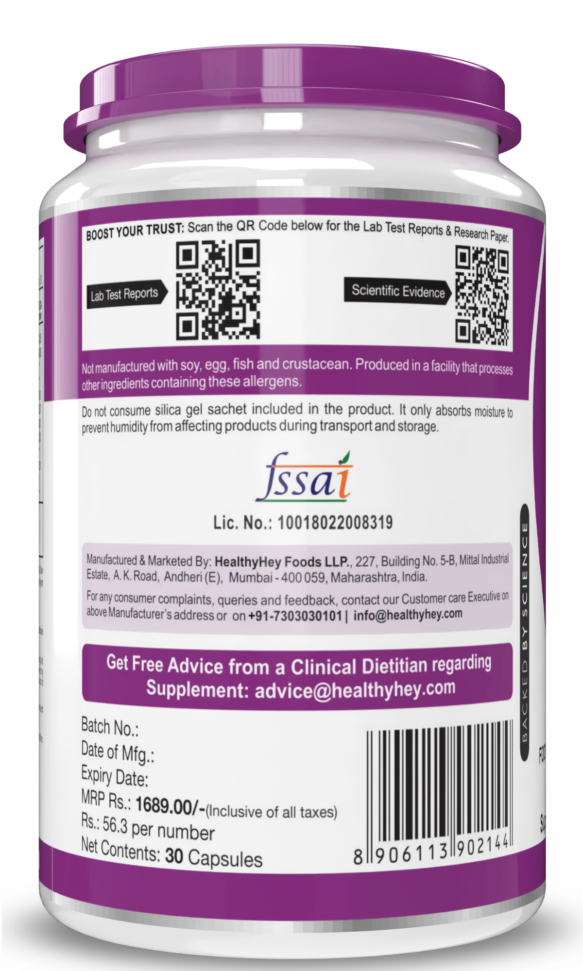 HealthyHey Nutrition Capsule StressEnd - Stress & Anxiety Relief Supplement - Scientifically Proven Lactium Peptide - Non-GMO, Gluten-Free-30 Vege capsules