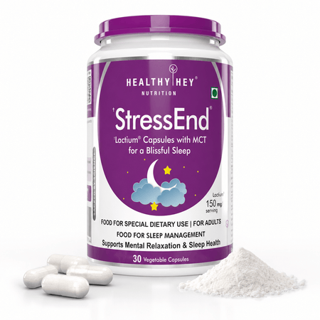 HealthyHey Nutrition Capsule StressEnd - Stress & Anxiety Relief Supplement - Scientifically Proven Lactium Peptide - Non-GMO, Gluten-Free-30 Vege capsules