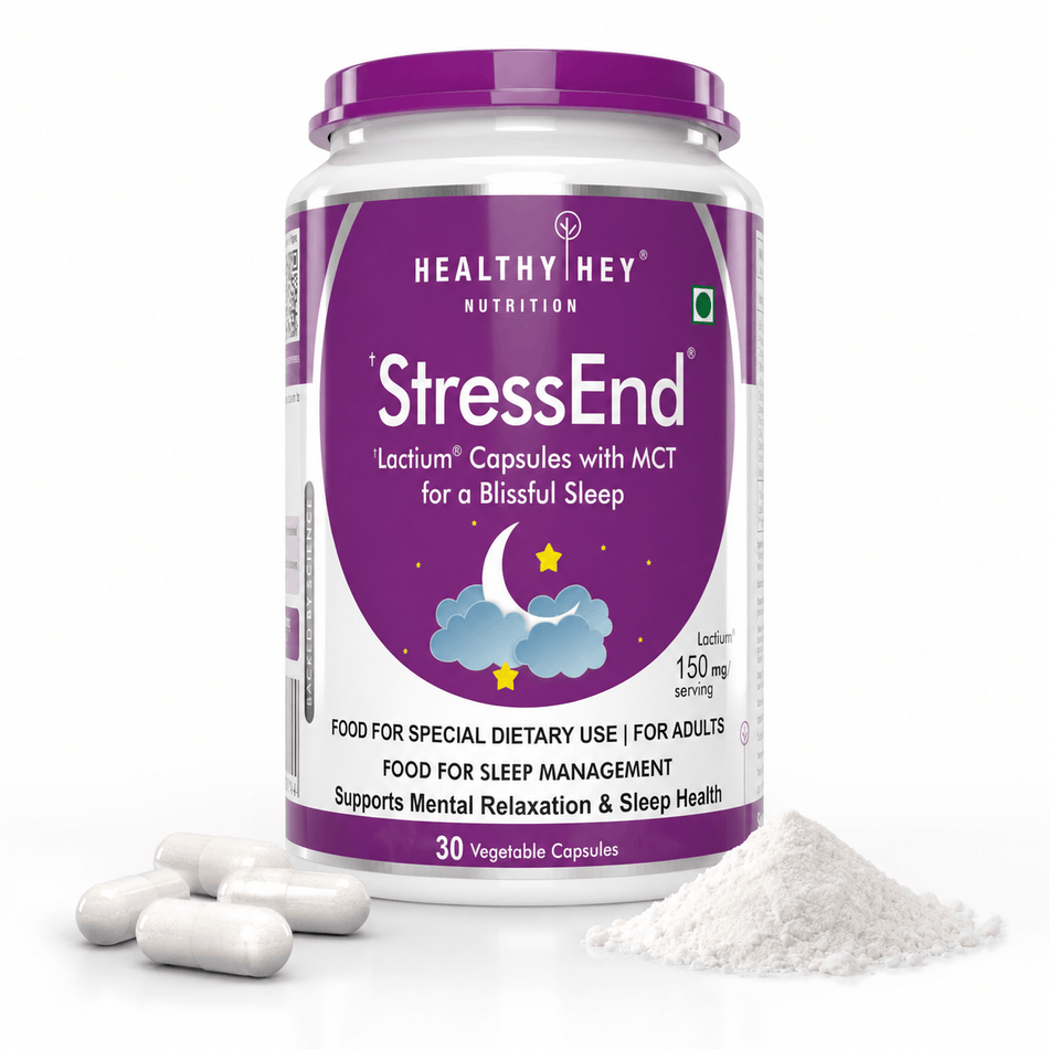 HealthyHey Nutrition Capsule StressEnd - Stress & Anxiety Relief Supplement - Scientifically Proven Lactium Peptide - Non-GMO, Gluten-Free-30 Vege capsules