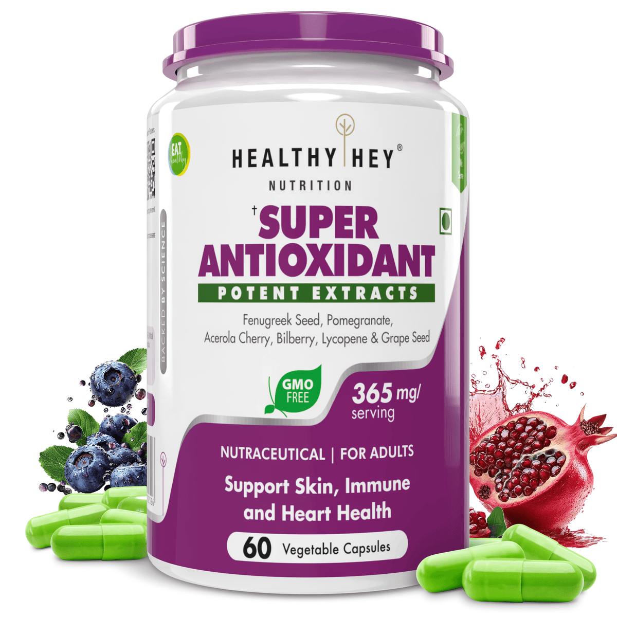 HealthyHey Nutrition Capsule Super Antioxidant Potent Extracts, Support skin, Immune & Heart Health - 60 Veg Capsules