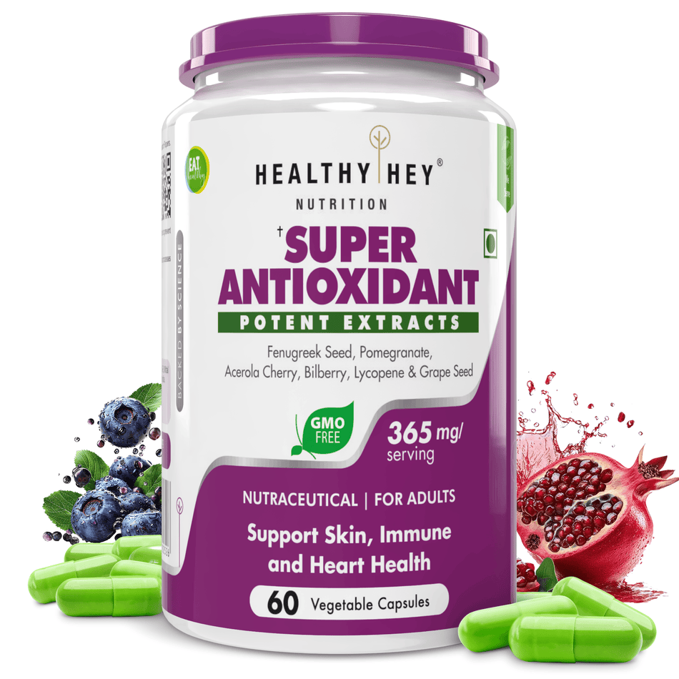 HealthyHey Nutrition Capsule Super Antioxidant Potent Extracts, Support skin, Immune & Heart Health - 60 Veg Capsules