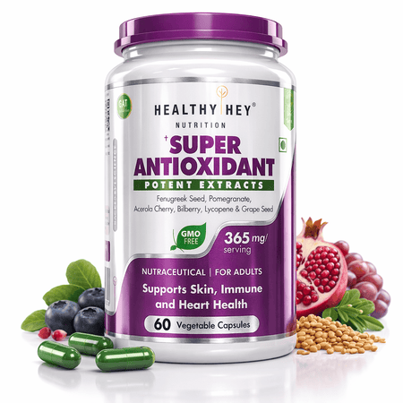 HealthyHey Nutrition Capsule Super Antioxidant Potent Extracts, Support skin, Immune & Heart Health - 60 Veg Capsules