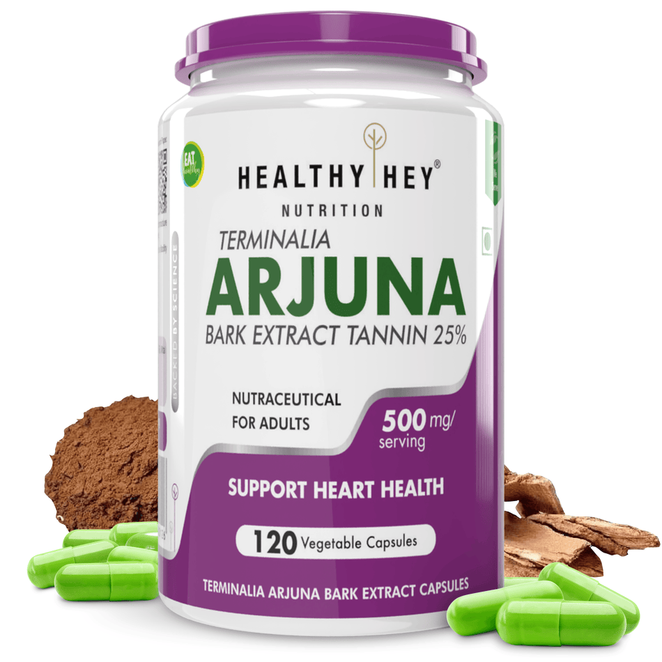 HealthyHey Nutrition Capsule Terminalia Arjuna Bark Extract, Support Heart Health -Tannin 120 Veg Capsules