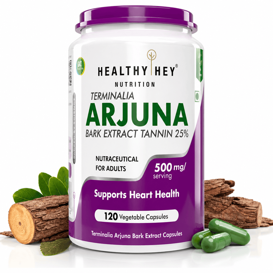 HealthyHey Nutrition Capsule Terminalia Arjuna Bark Extract, Support Heart Health -Tannin 120 Veg Capsules