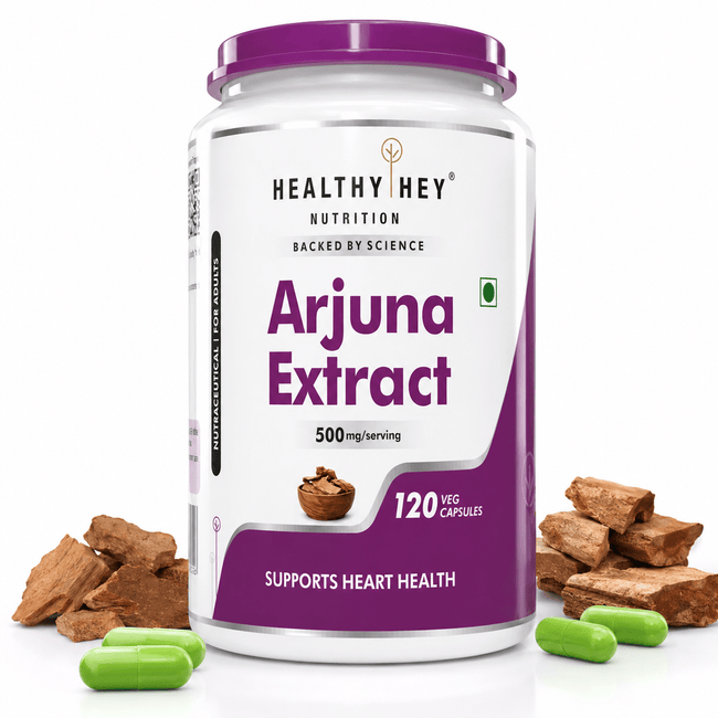 HealthyHey Nutrition Capsule Terminalia Arjuna Bark Extract, Support Heart Health -Tannin 120 Veg Capsules
