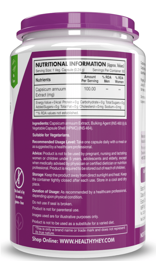 HealthyHey Nutrition Capsule Thermogenic Fat Burner - Premium Weight Loss Supplement with Capsicum Extract - 60 Natural Veggie Diet Pills