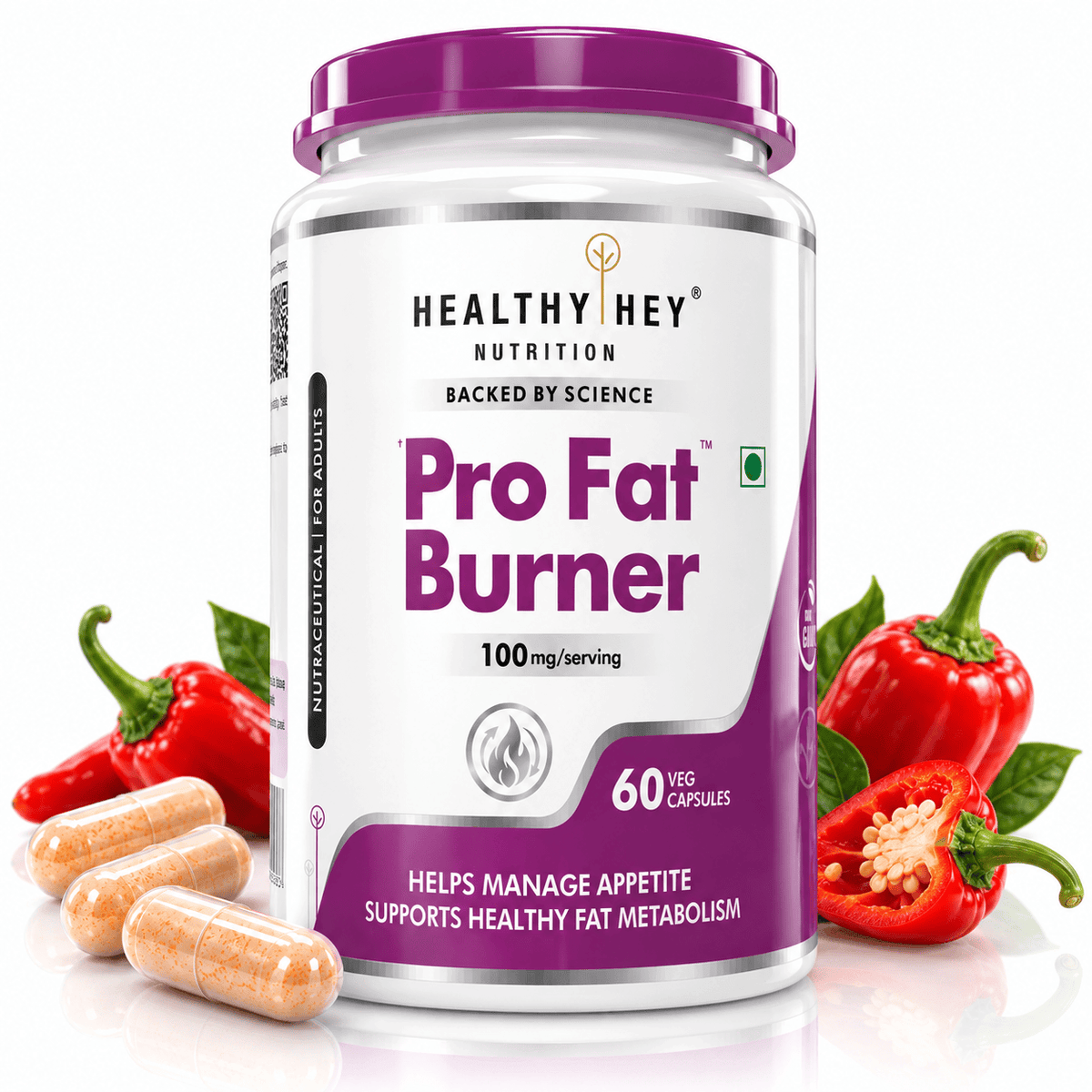 HealthyHey Nutrition Capsule Thermogenic Weight Management Supplement with Capsicum Extract — 60 Veg Capsules