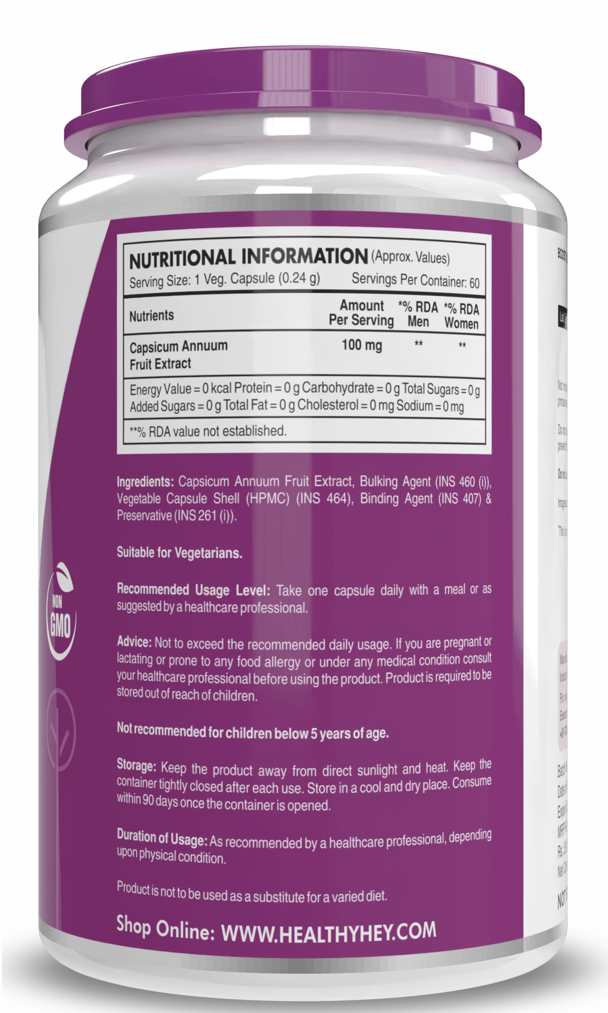 HealthyHey Nutrition Capsule Thermogenic Weight Management Supplement with Capsicum Extract — 60 Veg Capsules