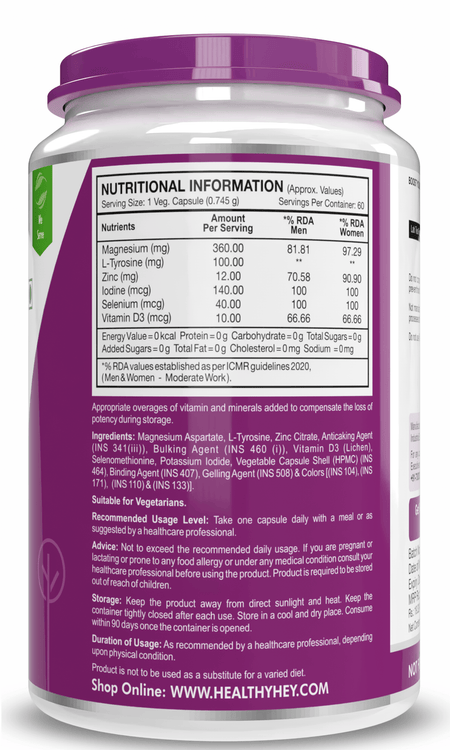 HealthyHey Nutrition Capsule ThyroHealth, Support Healthy Thyroid Function -Thyroid Health Formula - 60 veg Capsules