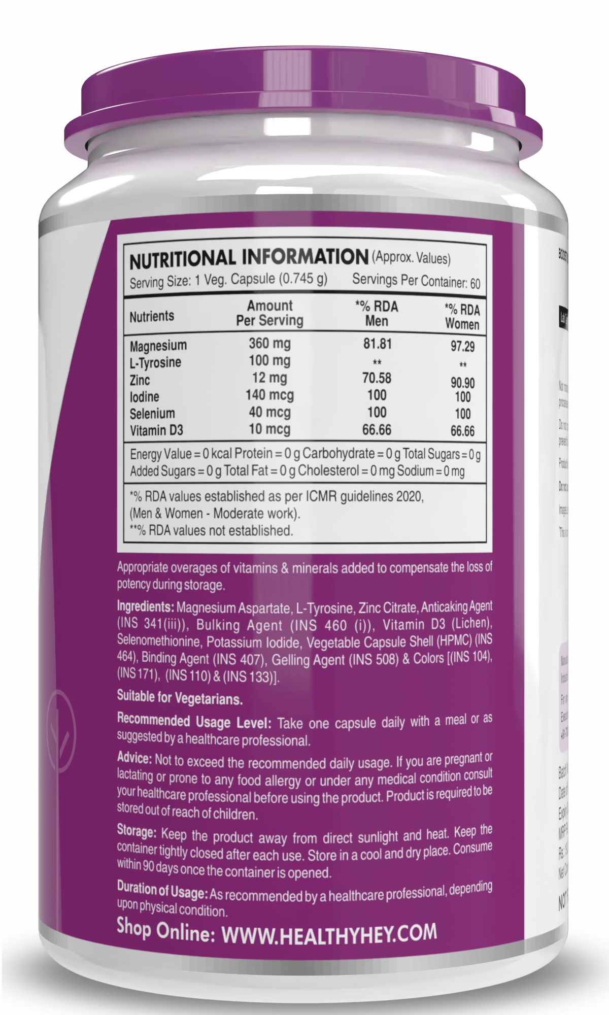 HealthyHey Nutrition Capsule ThyroHealth, Support Healthy Thyroid Function -Thyroid Health Formula - 60 veg Capsules