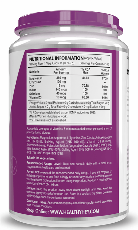 HealthyHey Nutrition Capsule ThyroHealth, Support Healthy Thyroid Function -Thyroid Health Formula - 60 veg Capsules