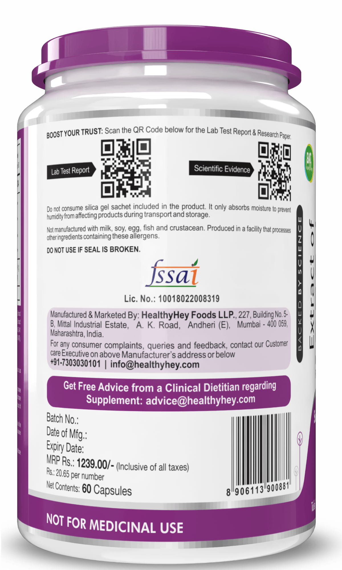 HealthyHey Nutrition Capsule Tulsi Cinnamon, Support Immunity,Heart Health blood Glucose Level Black Pepper & Ginger Extract Formula for Immunity - 60 Veg Capsules