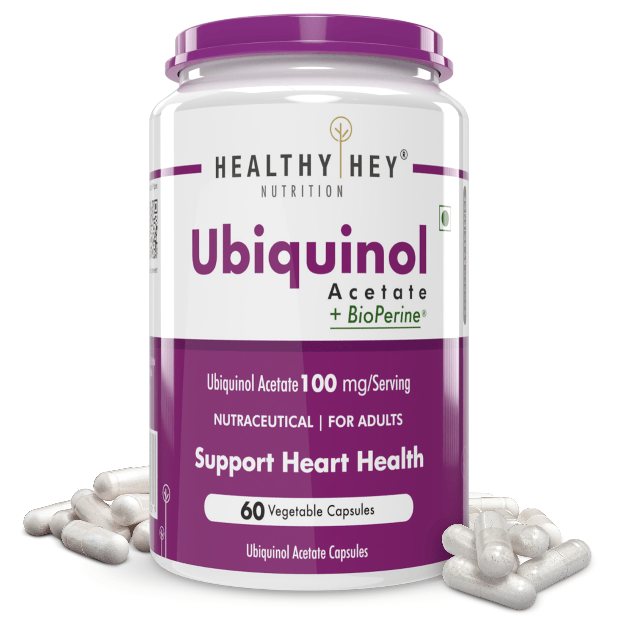 HealthyHey Nutrition Capsule Ubiquinol Acetate, Support Heart Health -60 Veg Capsules