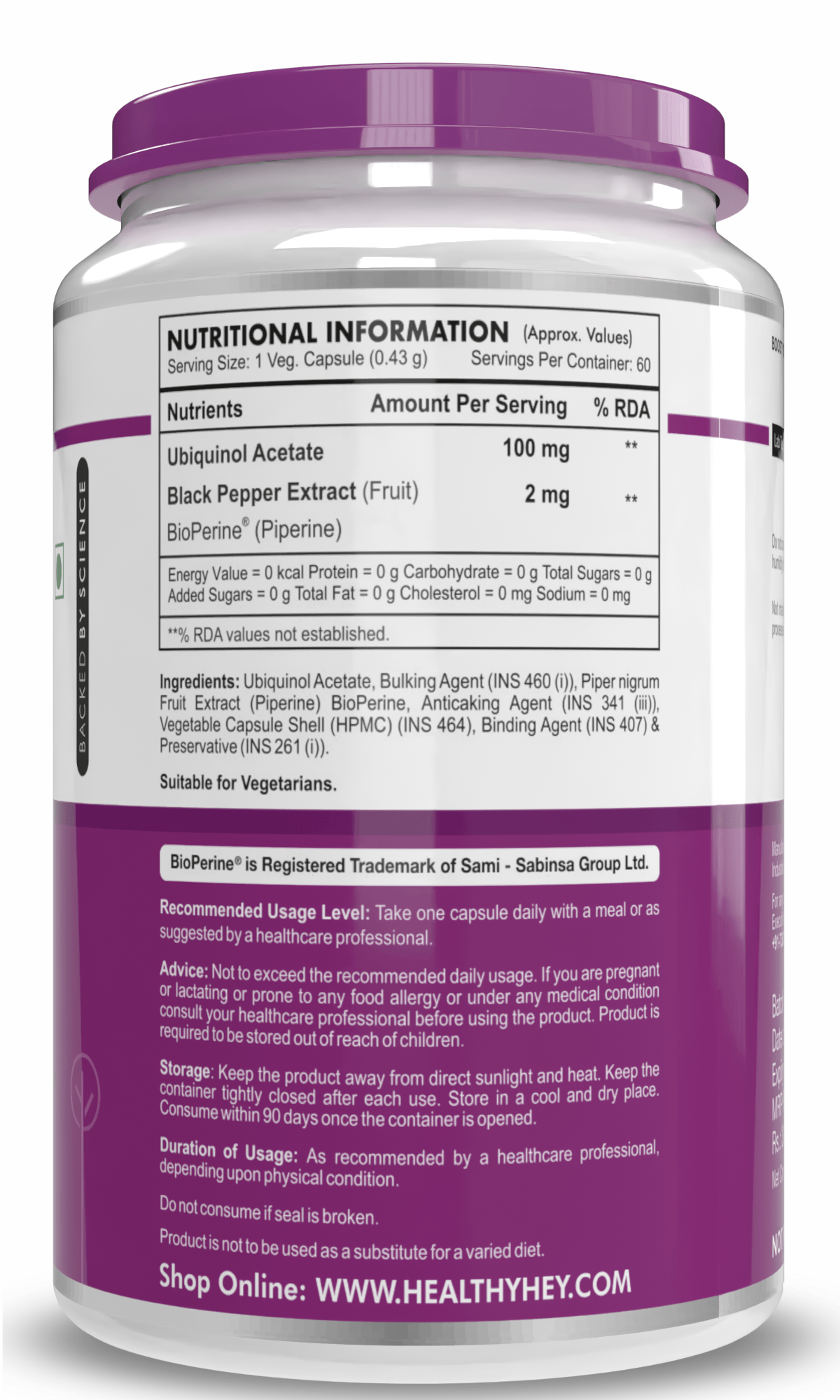 HealthyHey Nutrition Capsule Ubiquinol Acetate, Support Heart Health -60 Veg Capsules