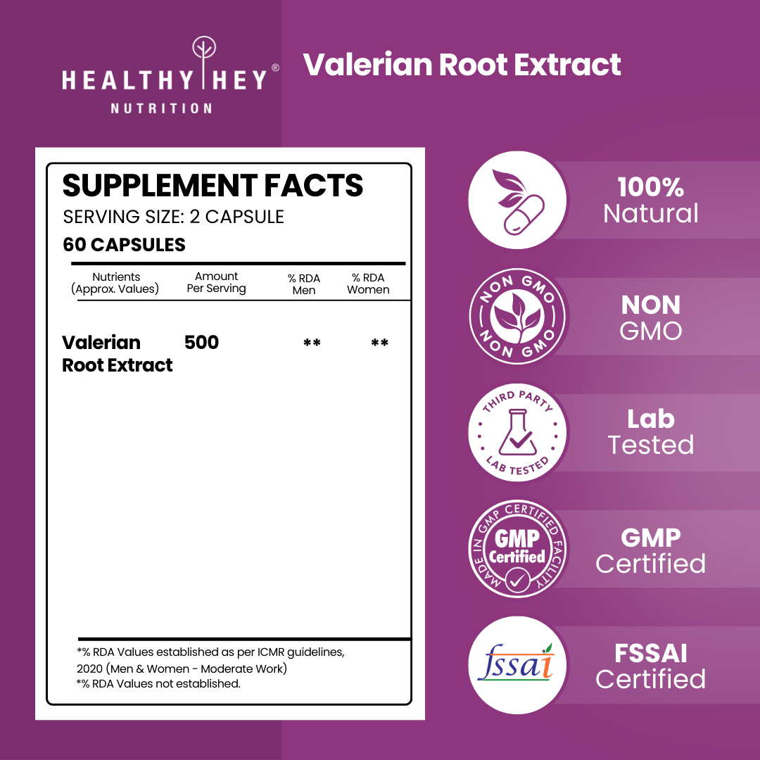HealthyHey Nutrition Capsule Valerian Root Extract - 60 Veg Capsules
