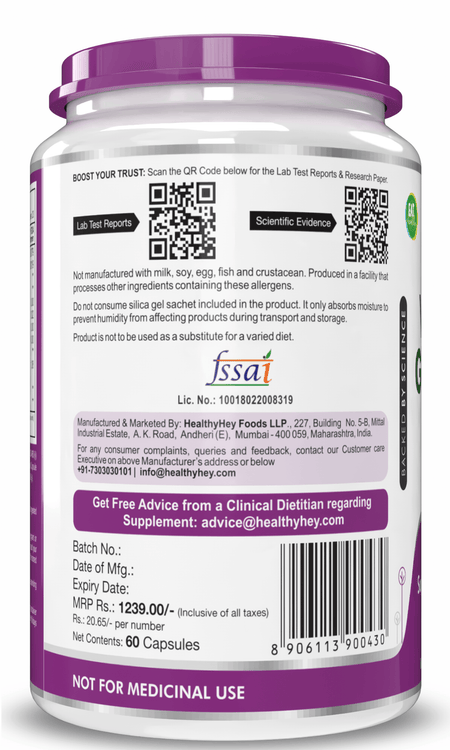 HealthyHey Nutrition Capsule Vegetarian Glucosamine,Support joint Health (Non-Shellfish Derived) - 60 Veg Capsules