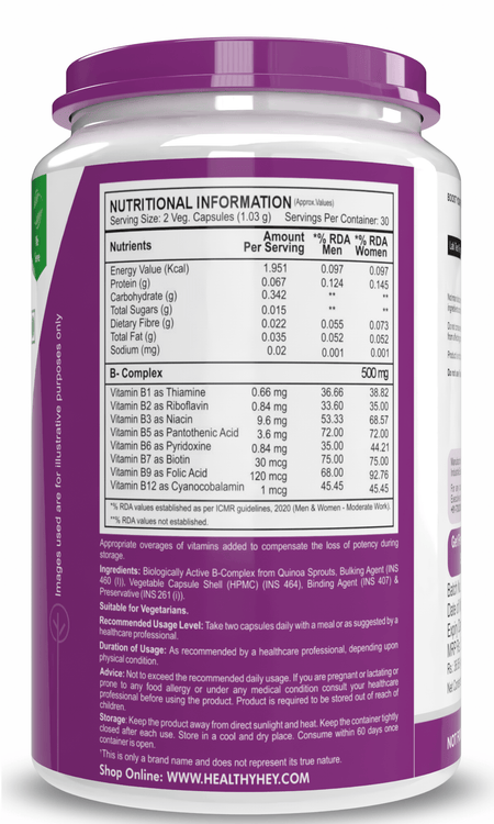 HealthyHey Nutrition Capsule Vitamin B-Complex, Non Synthetic Improves Energy Levels capsules