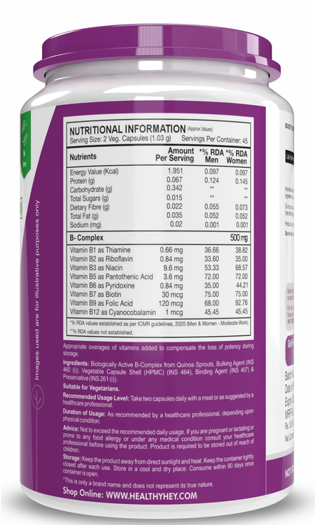 HealthyHey Nutrition Capsule Vitamin B-Complex, Non Synthetic Improves Energy Levels capsules