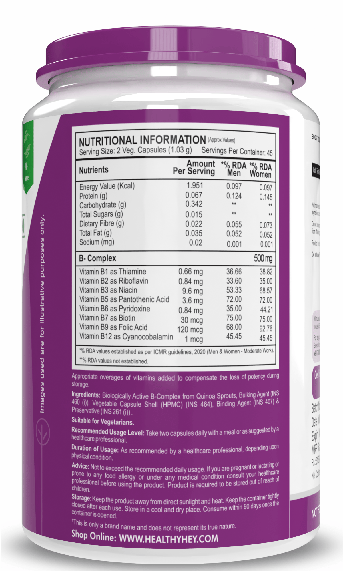 HealthyHey Nutrition Capsule Vitamin B-Complex, Non Synthetic Improves Energy Levels capsules