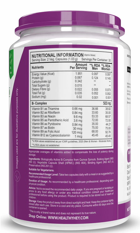 HealthyHey Nutrition Capsule Vitamin B-Complex, Non Synthetic Improves Energy Levels capsules