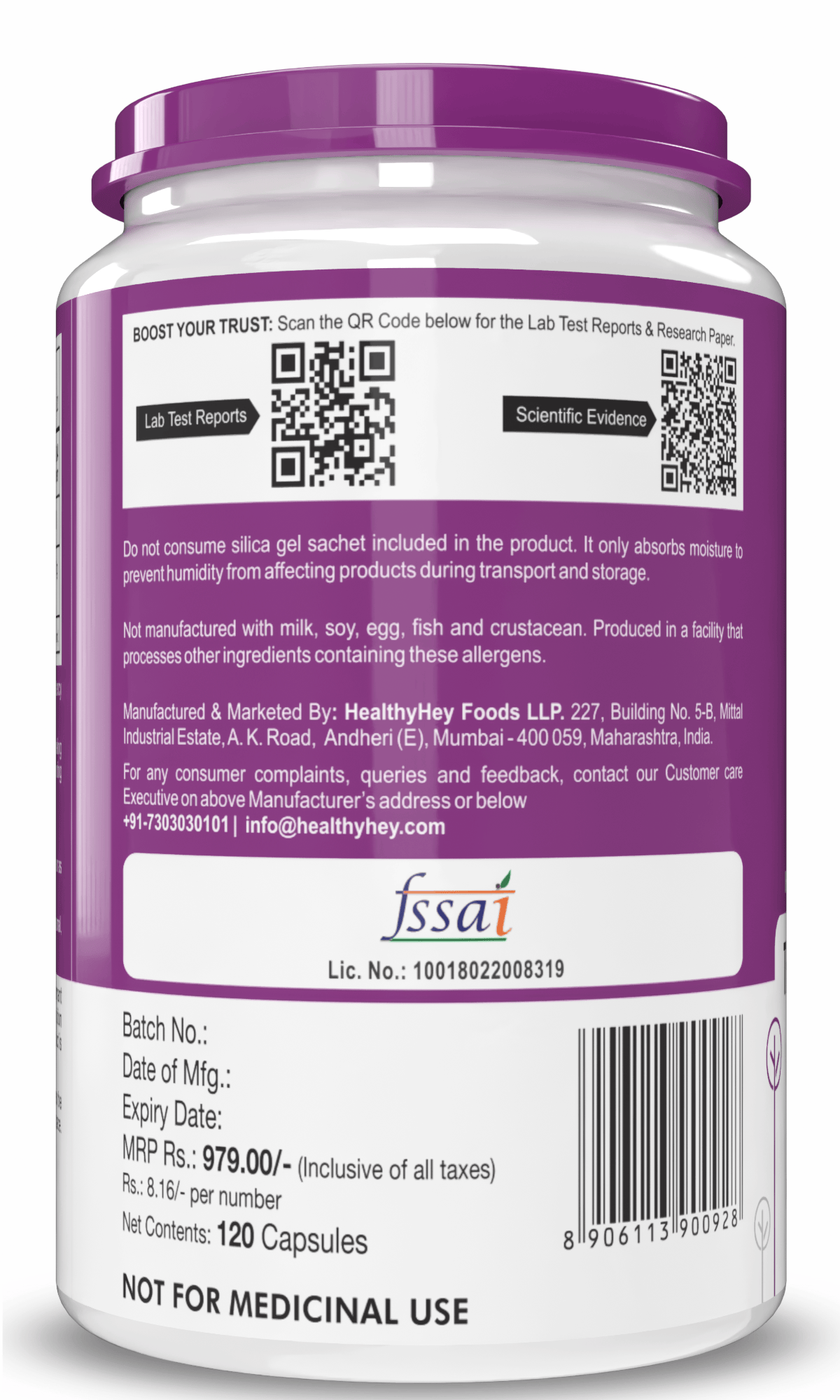 HealthyHey Nutrition Capsule Vitamin B1 - Thiamine Mononitrate 120 Veg Capsules