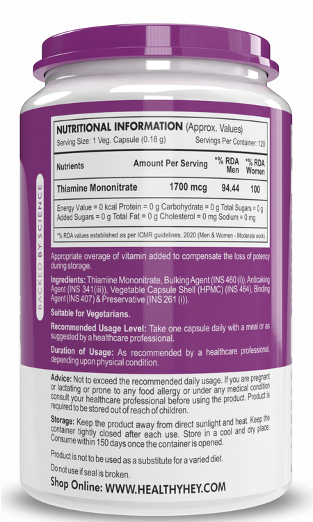 HealthyHey Nutrition Capsule Vitamin B1 - Thiamine Mononitrate 120 Veg Capsules