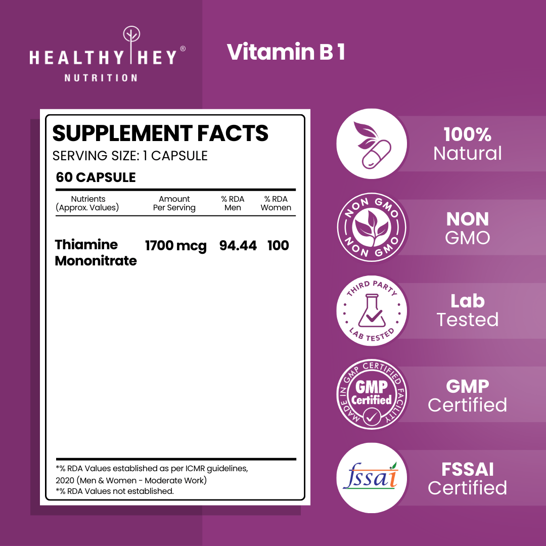HealthyHey Nutrition Capsule Vitamin B1 - Thiamine Mononitrate 120 Veg Capsules