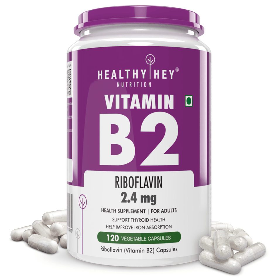 HealthyHey Nutrition Capsule Vitamin B2, Support Thyroid Health - Riboflavin - 120 Veg Capsules