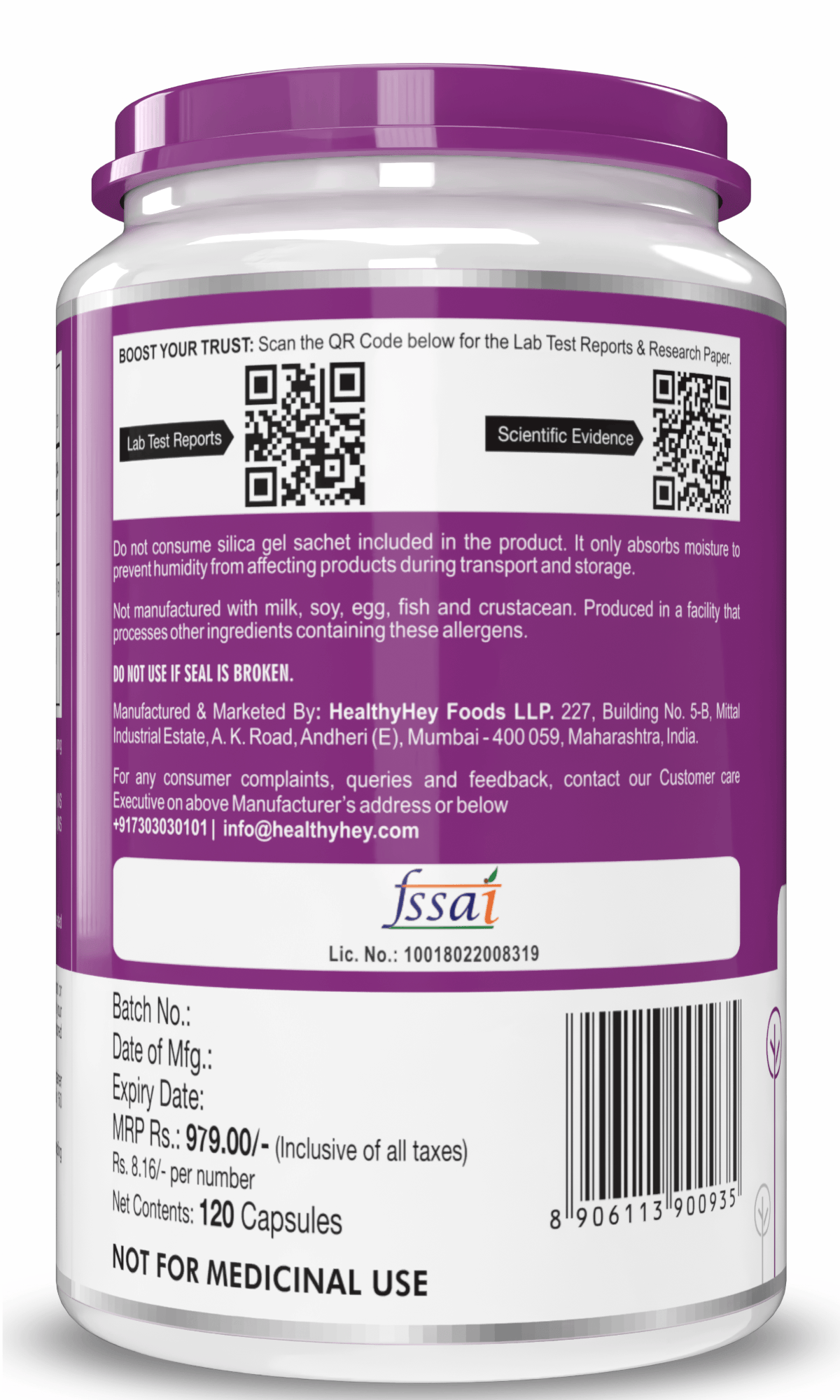 HealthyHey Nutrition Capsule Vitamin B2, Support Thyroid Health - Riboflavin - 120 Veg Capsules