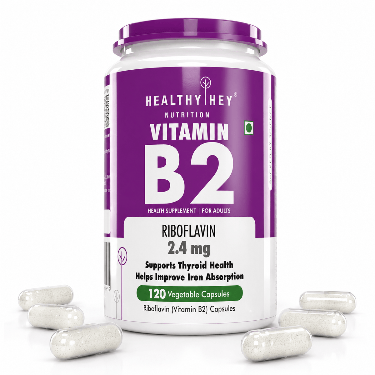 HealthyHey Nutrition Capsule Vitamin B2, Support Thyroid Health - Riboflavin - 120 Veg Capsules