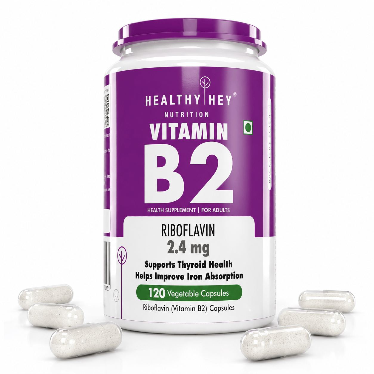 HealthyHey Nutrition Capsule Vitamin B2, Support Thyroid Health - Riboflavin - 120 Veg Capsules