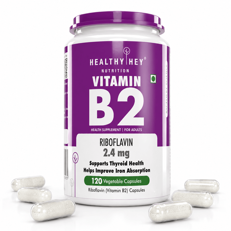 HealthyHey Nutrition Capsule Vitamin B2, Support Thyroid Health - Riboflavin - 120 Veg Capsules