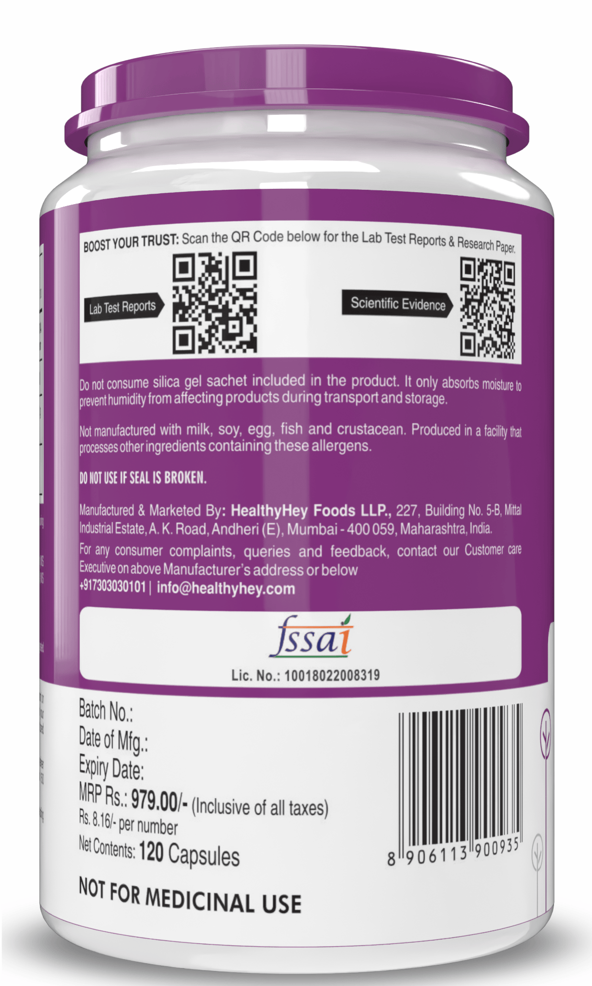 HealthyHey Nutrition Capsule Vitamin B2, Support Thyroid Health - Riboflavin - 120 Veg Capsules
