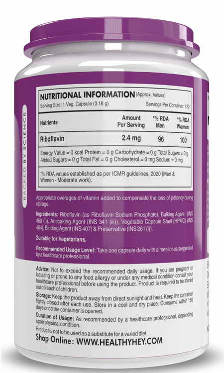 HealthyHey Nutrition Capsule Vitamin B2, Support Thyroid Health - Riboflavin - 120 Veg Capsules