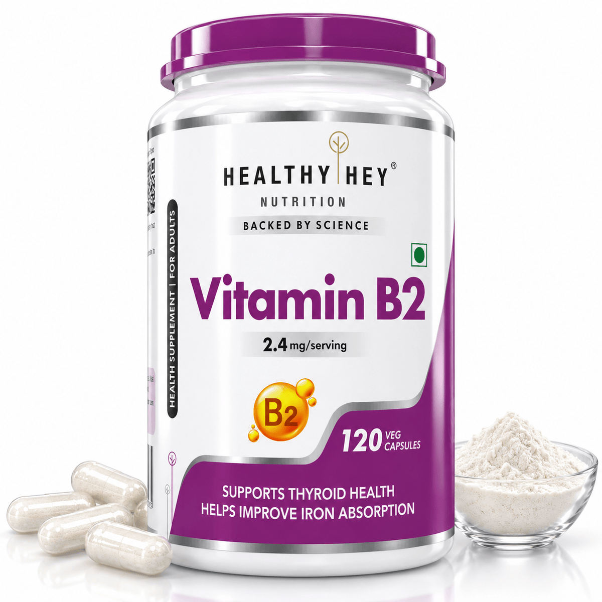 HealthyHey Nutrition Capsule Vitamin B2, Support Thyroid Health - Riboflavin - 120 Veg Capsules