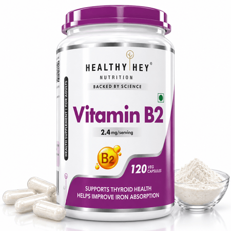HealthyHey Nutrition Capsule Vitamin B2, Support Thyroid Health - Riboflavin - 120 Veg Capsules