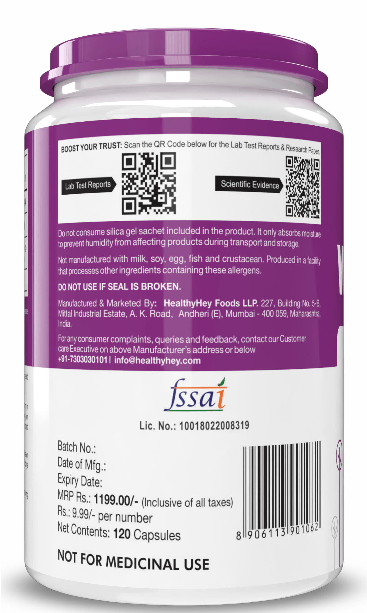 HealthyHey Nutrition Capsule Vitamin B5, Support skin & Hair Health D-Pantothenate 120 Veg. Capsules