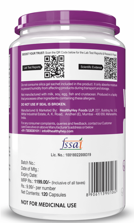 HealthyHey Nutrition Capsule Vitamin B5, Support skin & Hair Health D-Pantothenate 120 Veg. Capsules