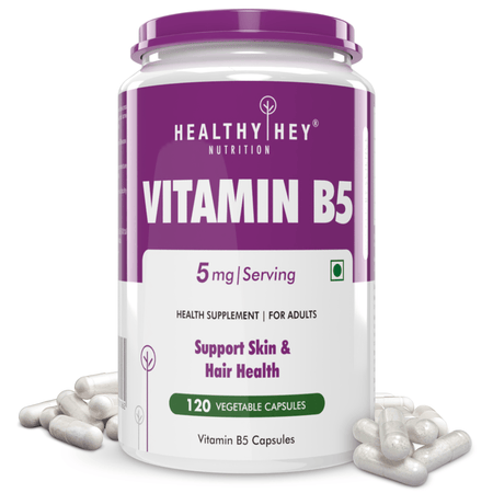 HealthyHey Nutrition Capsule Vitamin B5, Support skin & Hair Health D-Pantothenate 120 Veg. Capsules