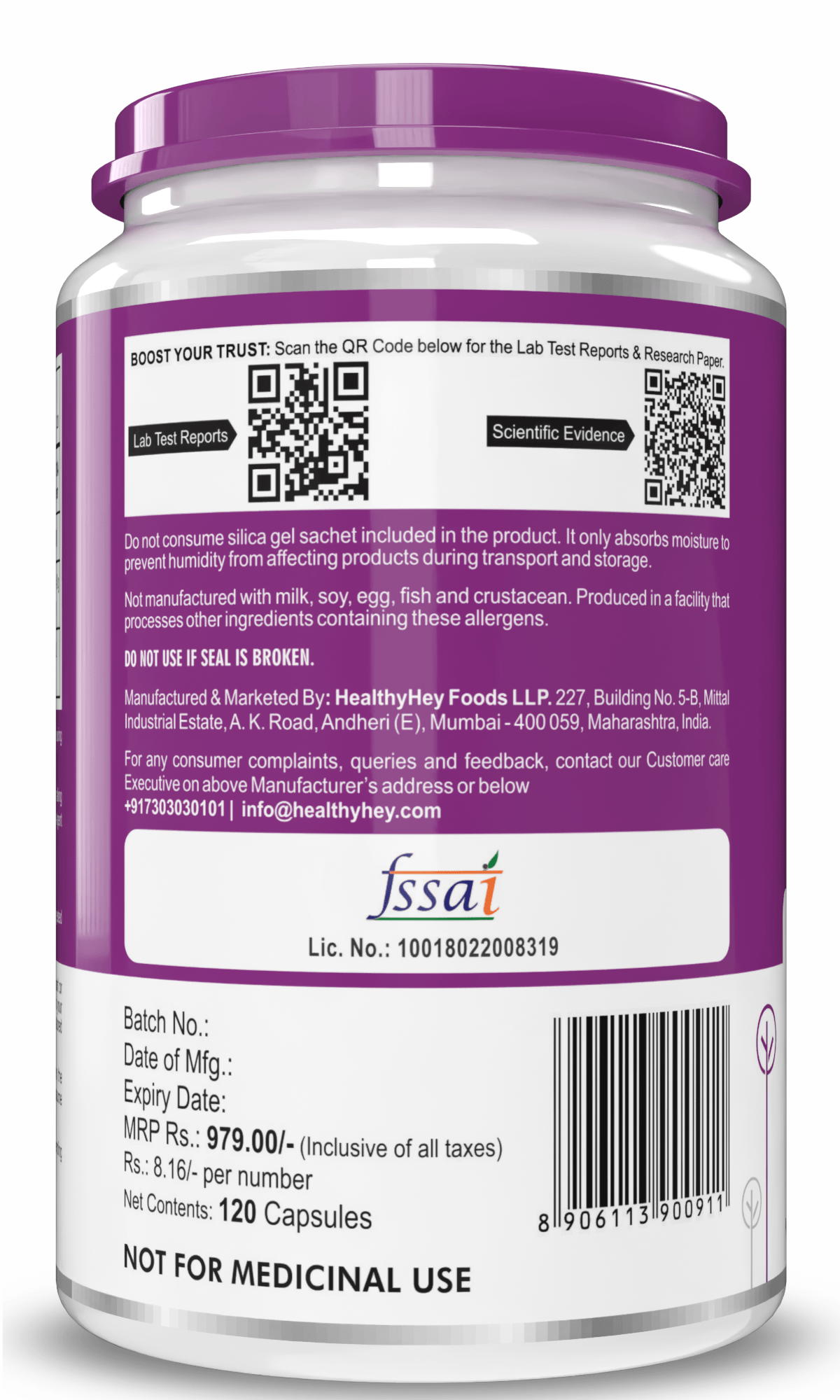 HealthyHey Nutrition Capsule Vitamin B6,Support Immune Health - 120 Veg. Capsules